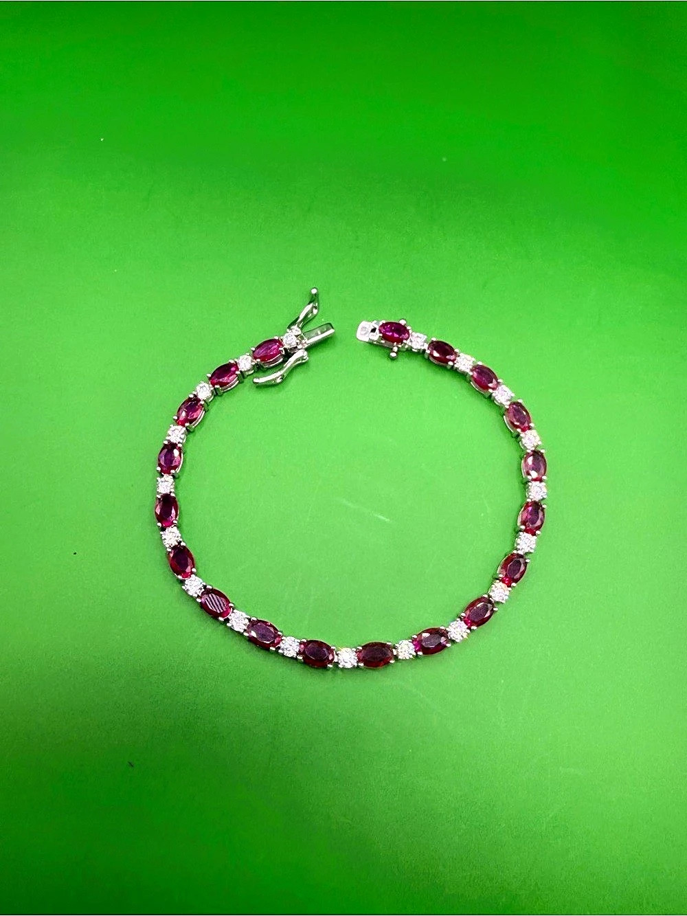 925 Sterling Silver Simulated Ruby & Cz Tennis Bracelet 7.5”.